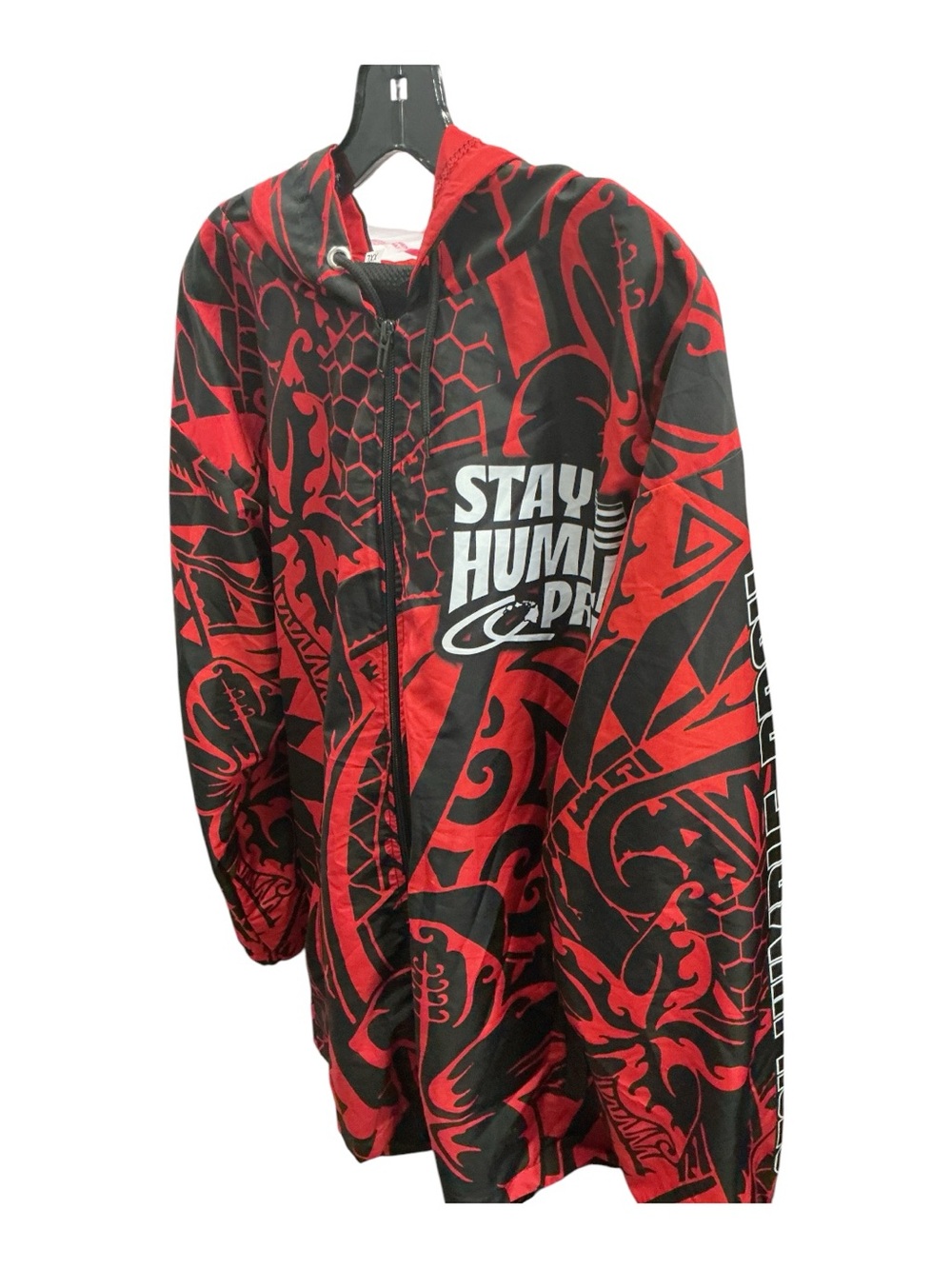 Stay Humble Red & Black Graphic Zip Hoodie